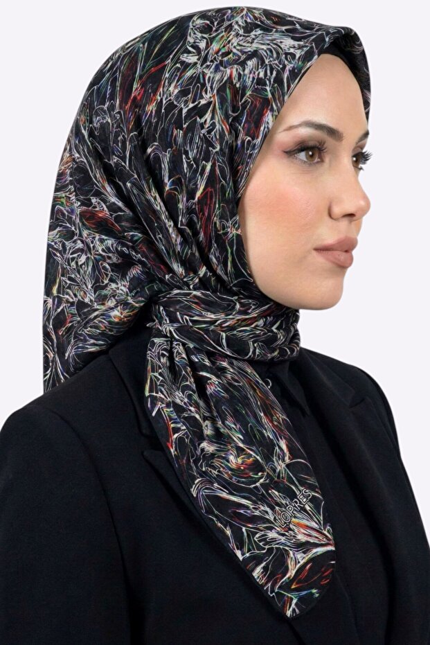 Women's Black Abstract Patterned Soft Scarf