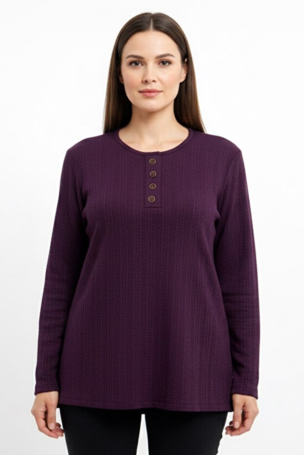 Women's Purple Corded Buttoned Combed Cotton Blouse