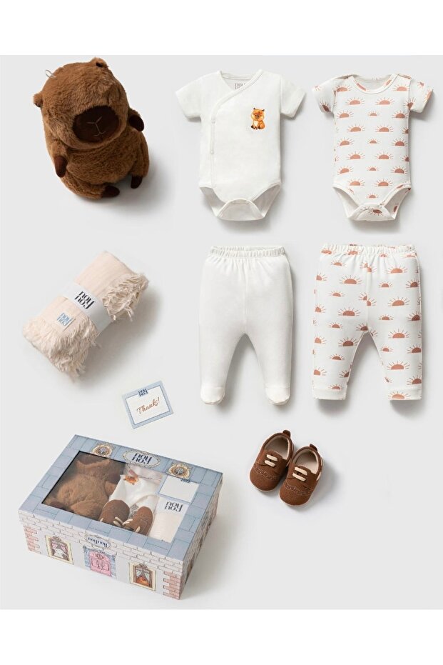 Master Caspian Capybara 7-Piece Newborn Gift Set with Sleeping Buddy Organic Baby Boy