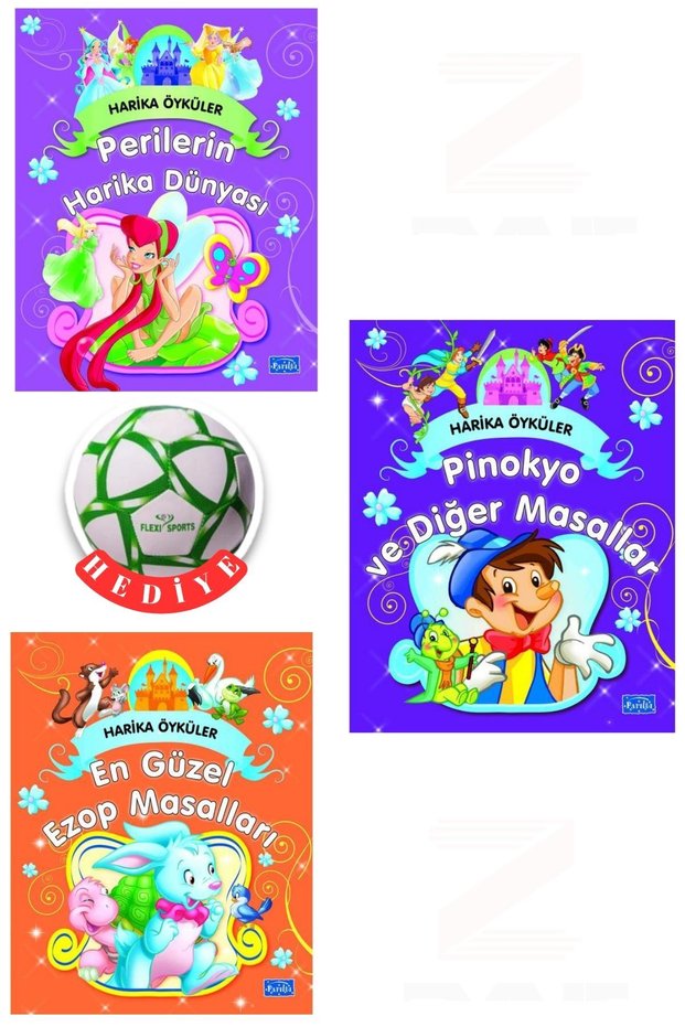 Harika Öyküler-Perilerin Harika Dünyası-Pinokyo ve Diğer Masallar-En Güzel Ezop Masalları-3 Kitap Set - Soccer Ball with Gift