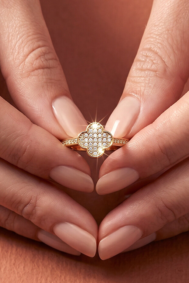 Accessories Adjustable Crystal Stone Golden Yellow Clover Ring Elegant Sparkling Women's Ring