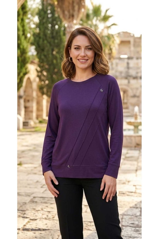 New Season Embroidered Front, Ribbed Sleeves and Bottom, Sports Combed Cotton Blouse