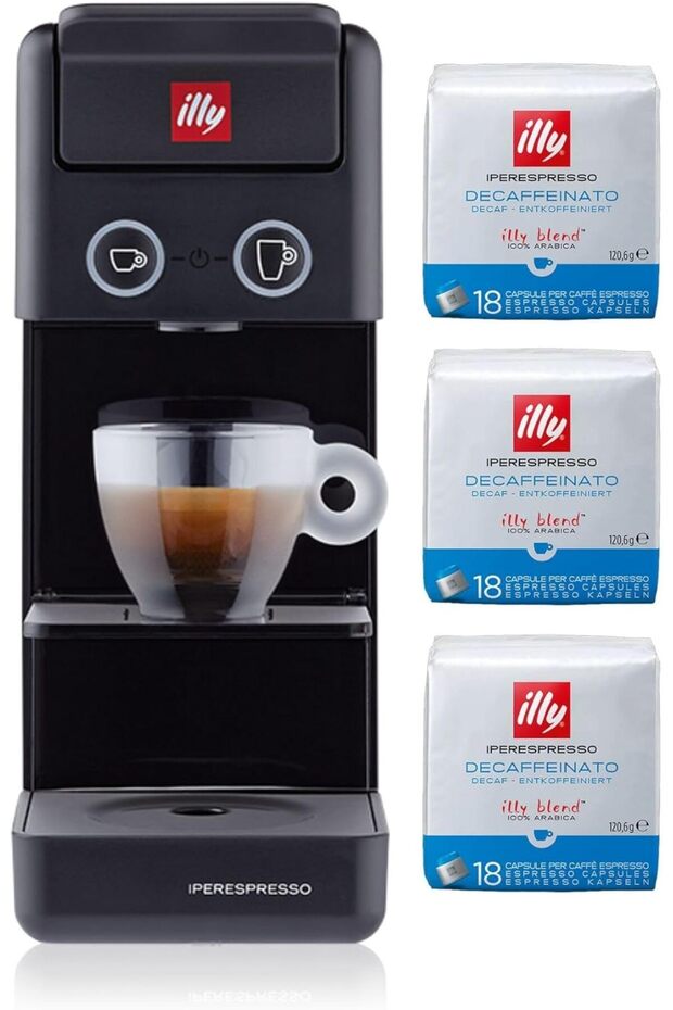 Y3.3 Iperespresso Coffee Machine Bundle (Black) with 3 Pack of Iperespresso Decaffeinato Coffee