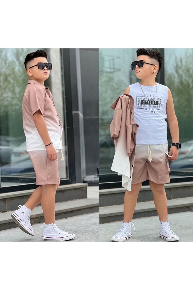 Boy's Double Fabric Gradient Color Transition Shirt, Shorts and Bodysuit 3-Piece Set for Holidays