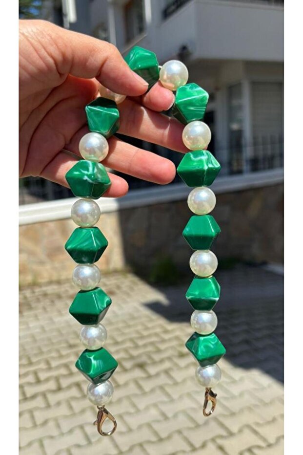 40 cm Green Color Pearl Bag Handle with Hook