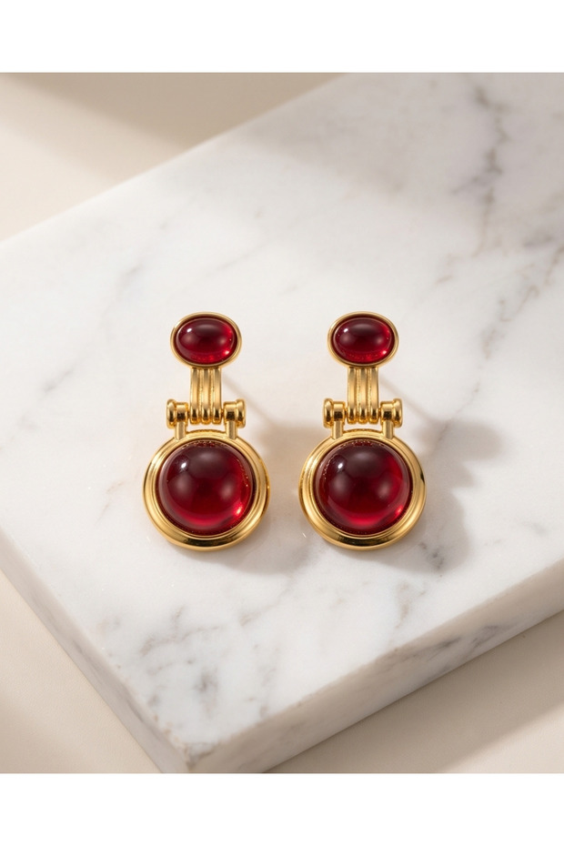 Vintage gold red earrings 3 cm