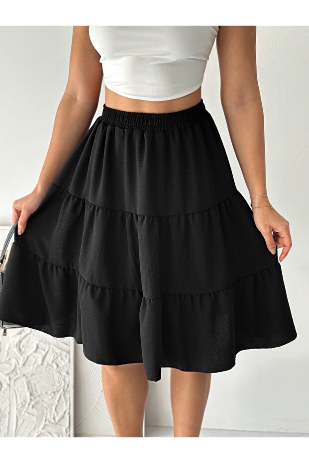 Women's Airobin Fabric Elastic Waist Folded Midi Length Skirt