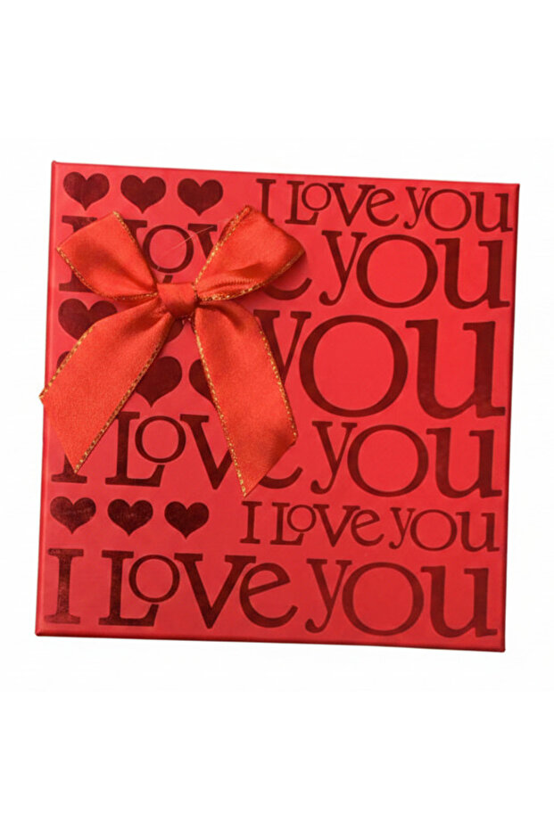 Compact Red Square Cardboard Gift Box with Love Print for Small Gifts, Jewelry 16×16×8 cm