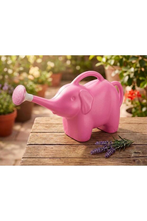 2 Lt Pink Elephant Shaped Garden Watering Can with Head in the Shape of an Elephant