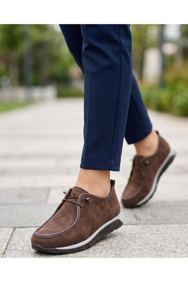 0066 Women's Rubber Lace-Up Orthopedic Ballet Flats Coffee Suede Shoes