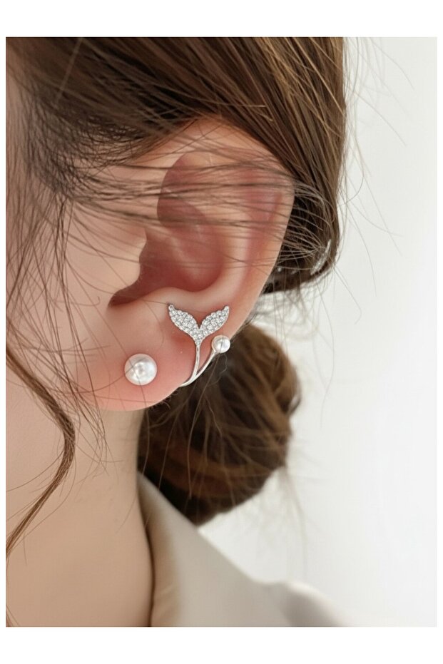 Fish Tail Pearl Women's Steel Earrings