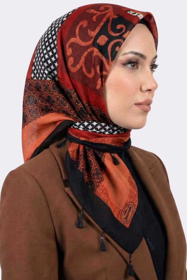 Women's Orange Black Abstract Patterned Pearl Beaded Writing Pad