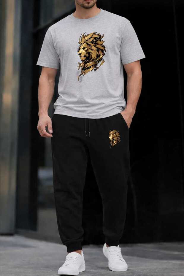 T-Shirt Sweatshirt 2-Piece Combination Lion Printed Sweatproof Women'S/Men's Unisex Model