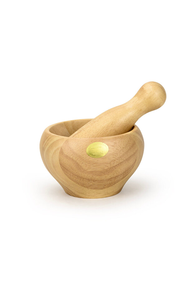 Wooden Mortar and Pestle Rubberwood Spice Grinder Set 15cm – Manual Herb Crusher for Garlic