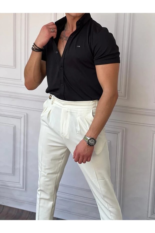 Cotton Lycra Seersucker Fabric Slim Fit Short Sleeve Shirt