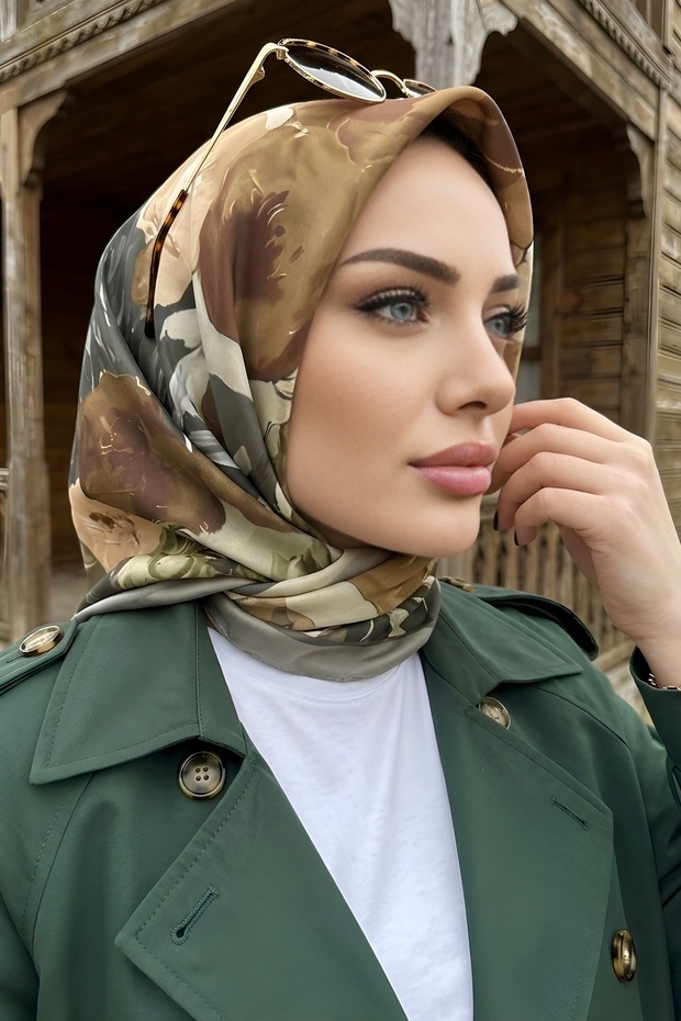 Khaki Patterned Soft Scarf