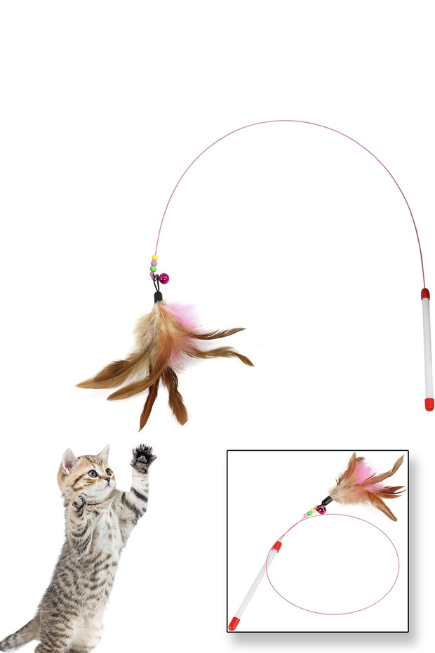 White Furry Cat Play Rod Elastic Jumping Activity Functional Design Sturdy and Durable