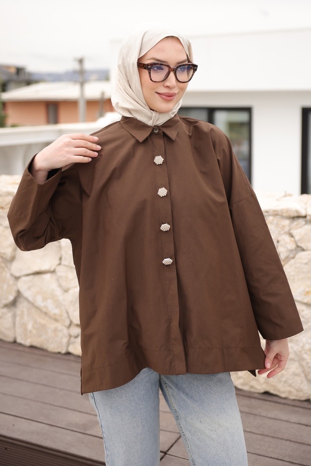 Brown Buttoned Wide Sleeve Shirt