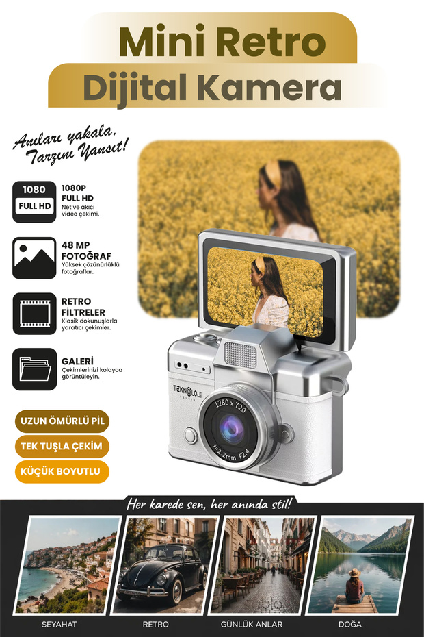 Teknoloji Gelsin Mini Dijital Kamera Anahtarlık Kamera 1080P Ekranlı Flaşlı Selfie Video Vlog Kamerası