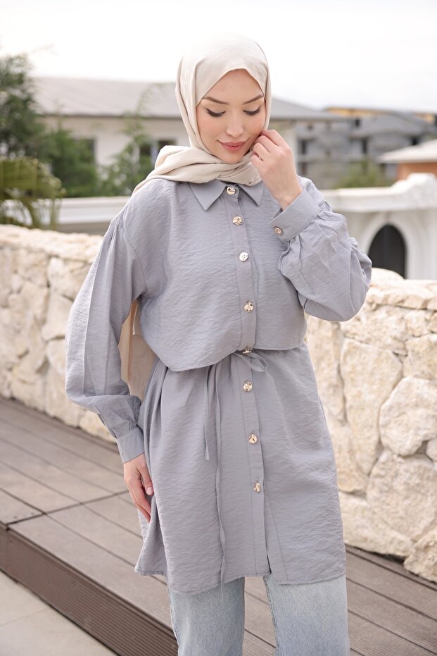Gray Tunic with Allergic-Resistant Buttons on the Front