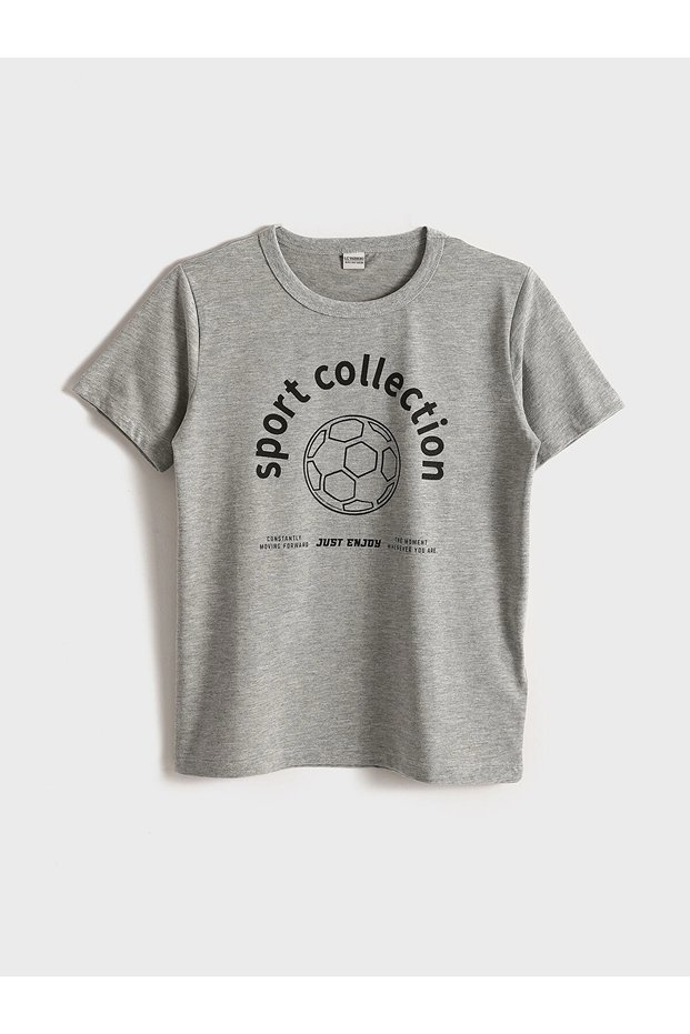 Lcw Kids Gray Crew Neck Printed Short Sleeve Boys T-Shirt