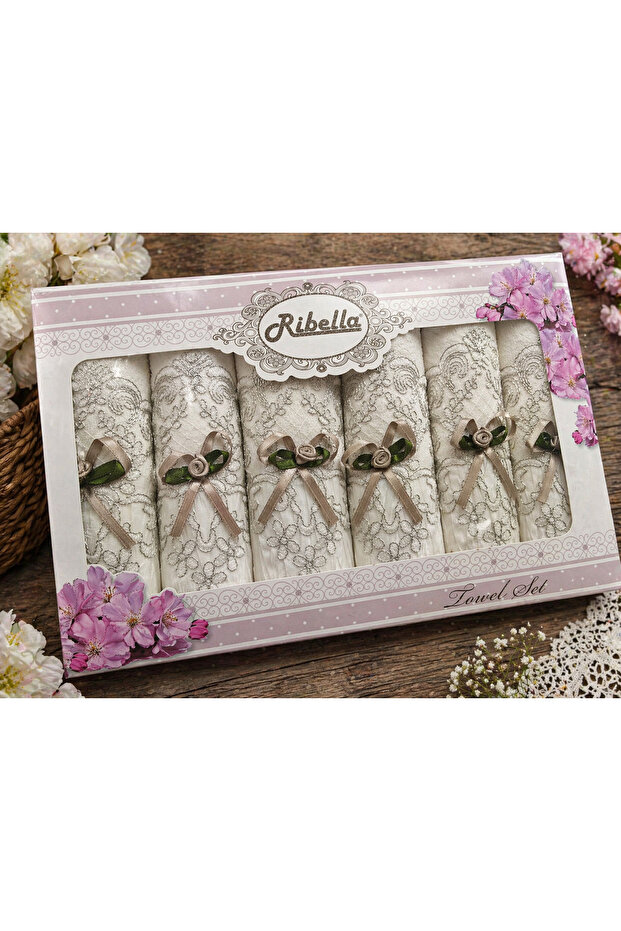 6-Piece Dowry Towel Set in Box with French Laces