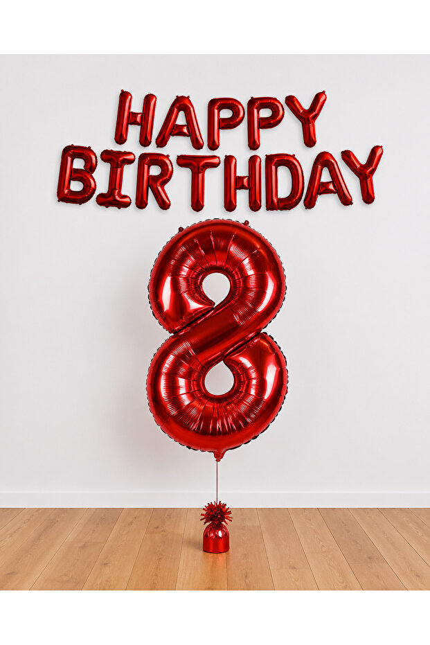 Happy Birthday Red Balloon Set -8-