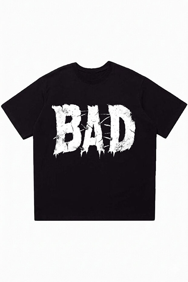 Bad Printed Black Oversize Crew Neck T-Shirt