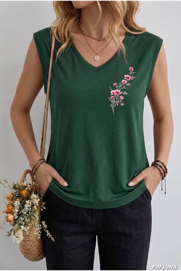 Pink Flowers Dalli Printed Women's Oversize Sleeveless T-Shirt