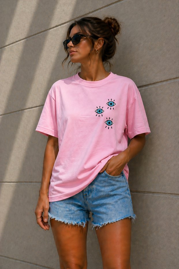 Three Eyes Minimal Printed Unisex Oversize T-Shirt – Cotton Crew Neck Casual T-Shirt