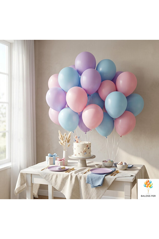 Macaron Lilac Blue Pink Balloon Set 20 Pieces Pastel Party Decoration