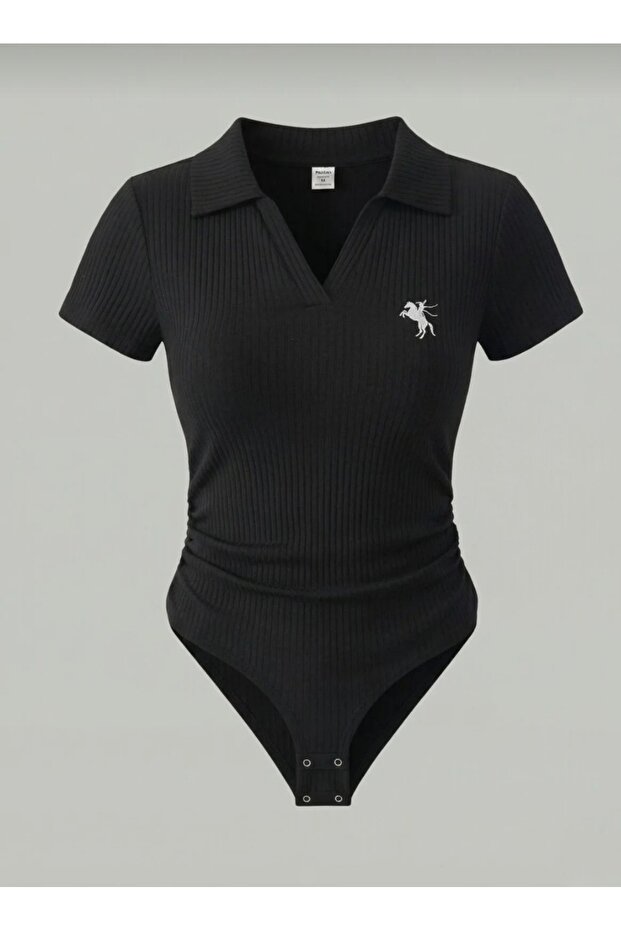 Polo Collar Ribbed Lycra Premium Bodysuit