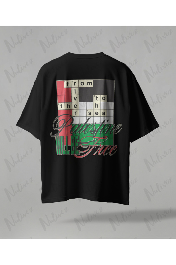 Palestine Design Oversize Unisex T-Shirt with Kefiye Pattern Streetwear Print