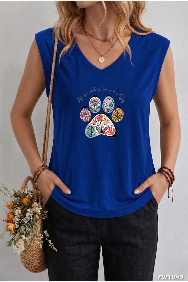 Colorful Paw Printed Women's Oversize Sleeveless T-Shirt