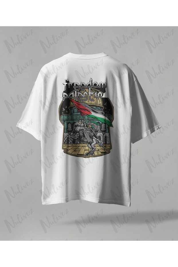 Palestine Design Oversize Unisex T-Shirt with Kefiye Pattern Streetwear Print