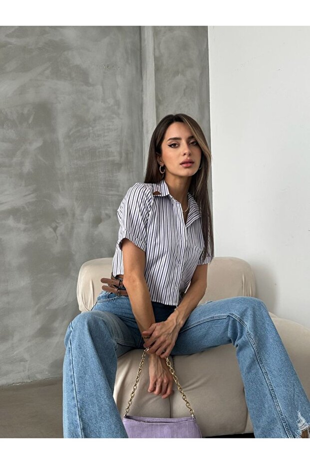 Mixed Belt Detailed Striped Shirt | Vmd2646