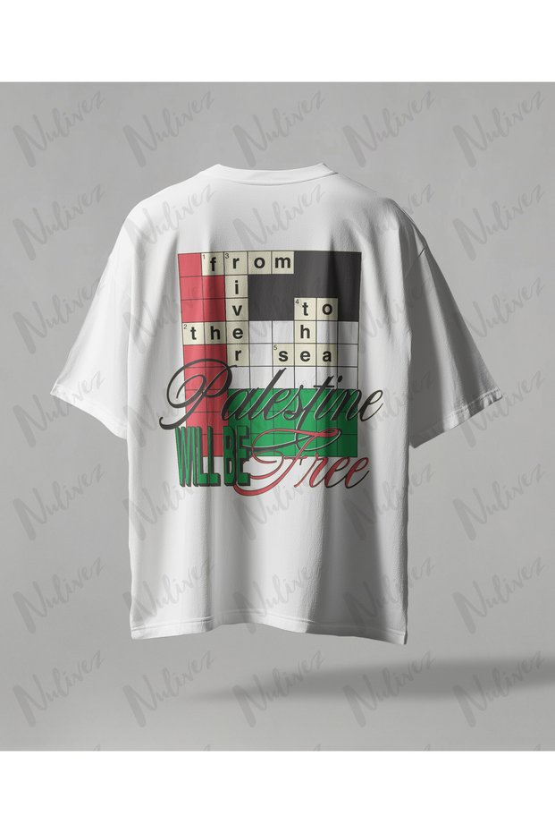 Palestine Design Oversize Unisex T-Shirt with Kefiye Pattern Streetwear Print