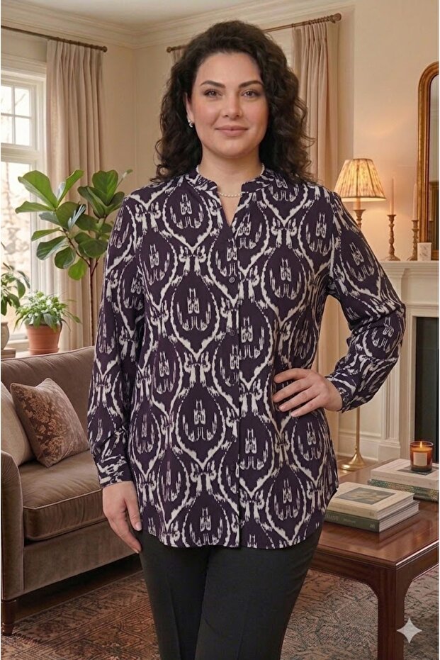 Plus Size Mother's Viscose Button-Up Shirt