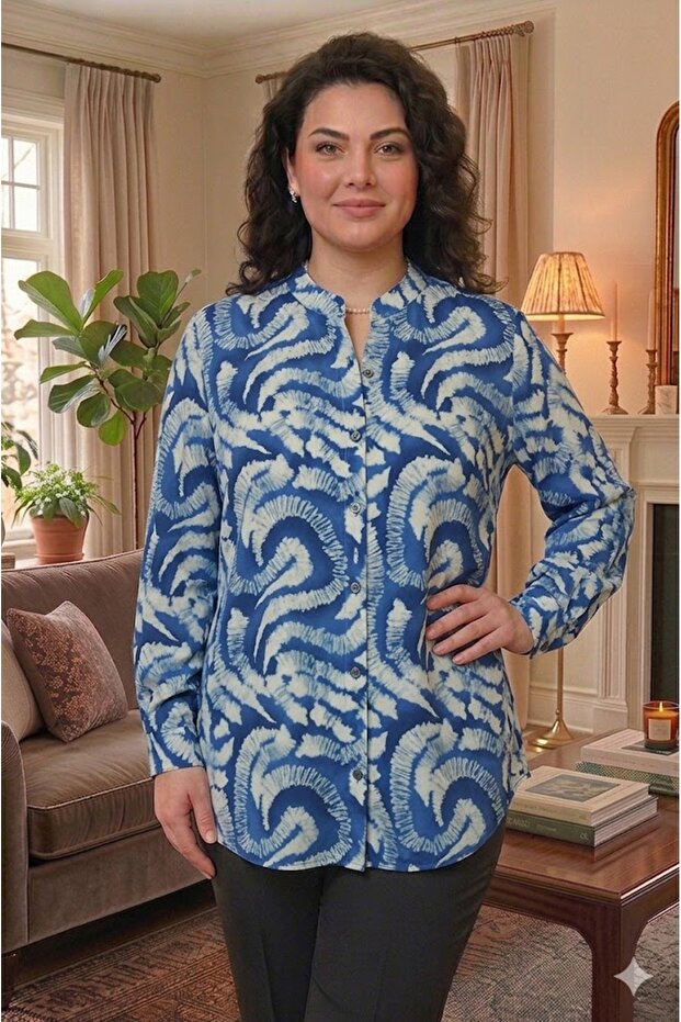 Plus Size Mother's Viscose Button-Up Shirt