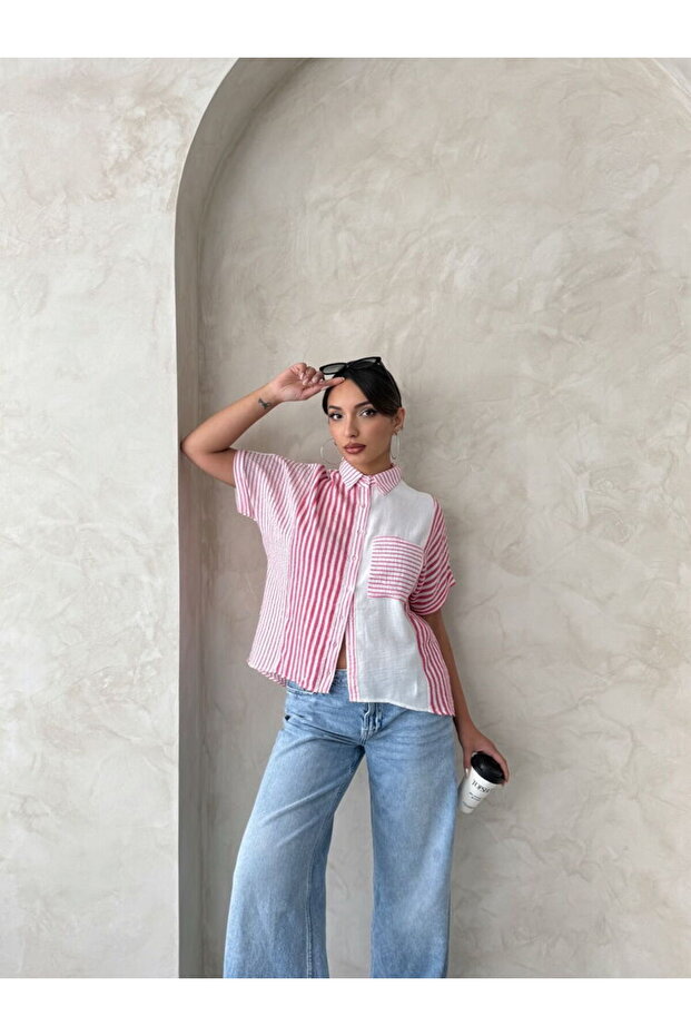Fuchsia patchwork prugasta košulja | VMD2500 - 2