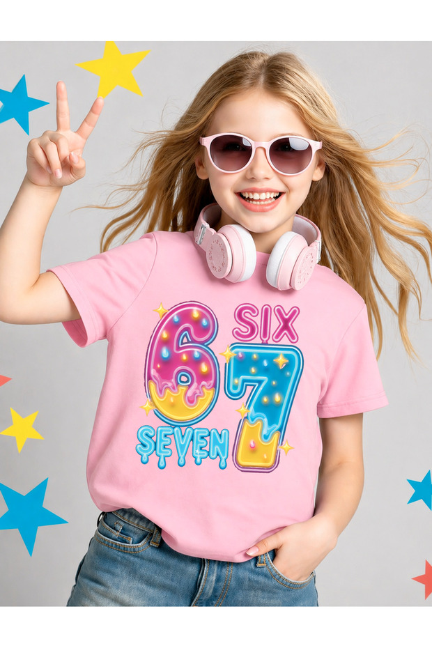Six Seven Printed Girls' T-Shirt, 67 Designs