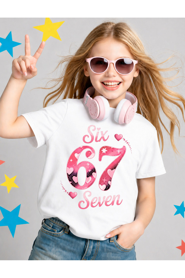 Six Seven Printed Girls' T-Shirt, 67 Designs