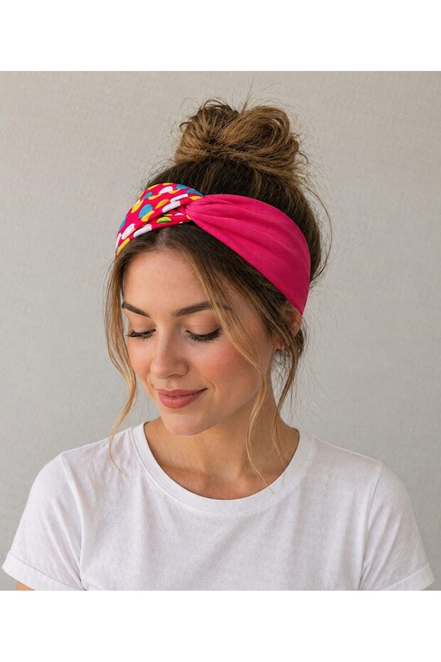 Knotted Ready Hair Bandana Pink and Colorful Polka Dot Hair Accessory Mother's Day Gift