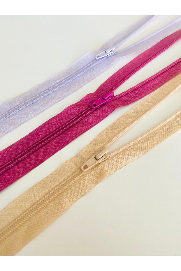 3-Piece Set of High-Quality Zippers between 45-60 cm in Plum, Mink, and Lilac Colors for Coats, Vests, Bags, and Hobby Projects