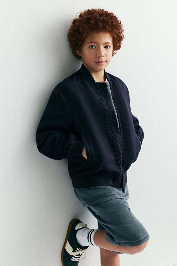 Linen-blend bomber jacket - 1