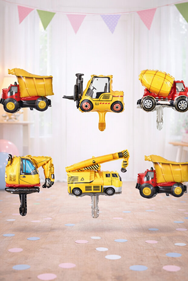 Construction Vehicles Foil Balloon Set of 6 Birthday Decorations