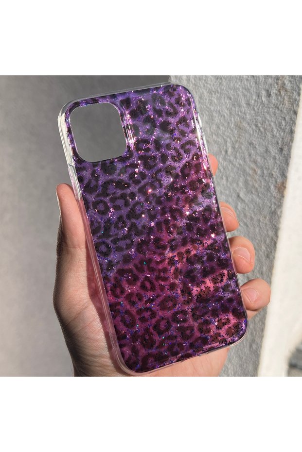 iPhone 11 Compatible - Silvery Leopard Pattern Cover with Soft Transparent Sides — Color: Purple