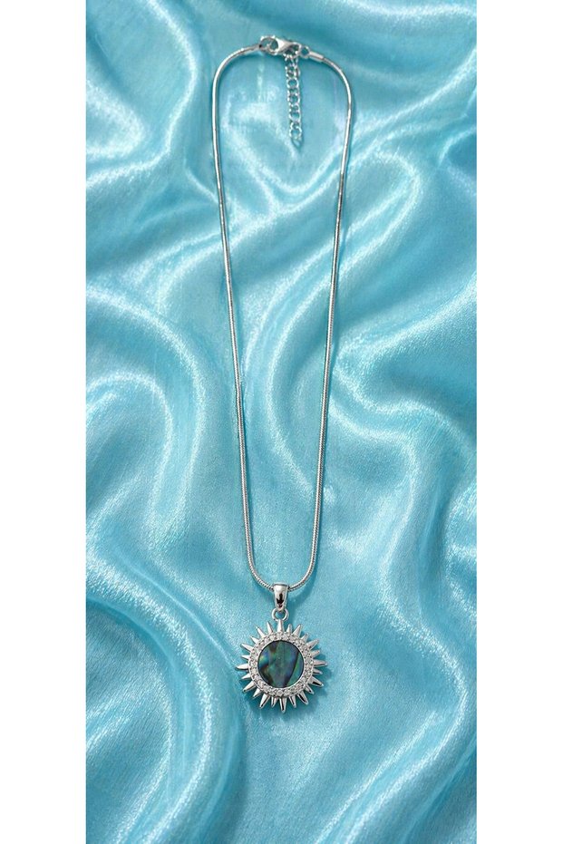Hologram Effect Sun Steel Necklace - Glows and Rotates (Silver Color)