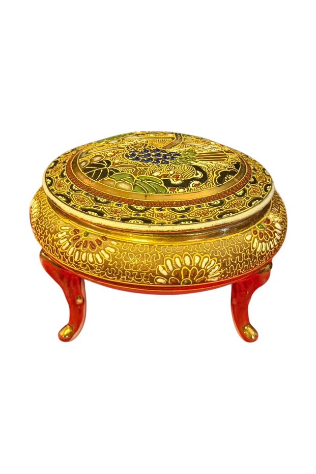Japan Production Fully Embossed Hand Painting High Craftsmanship Porcelain Footed Bonboniere 12.5 cm in Diameter 9 cm in Height