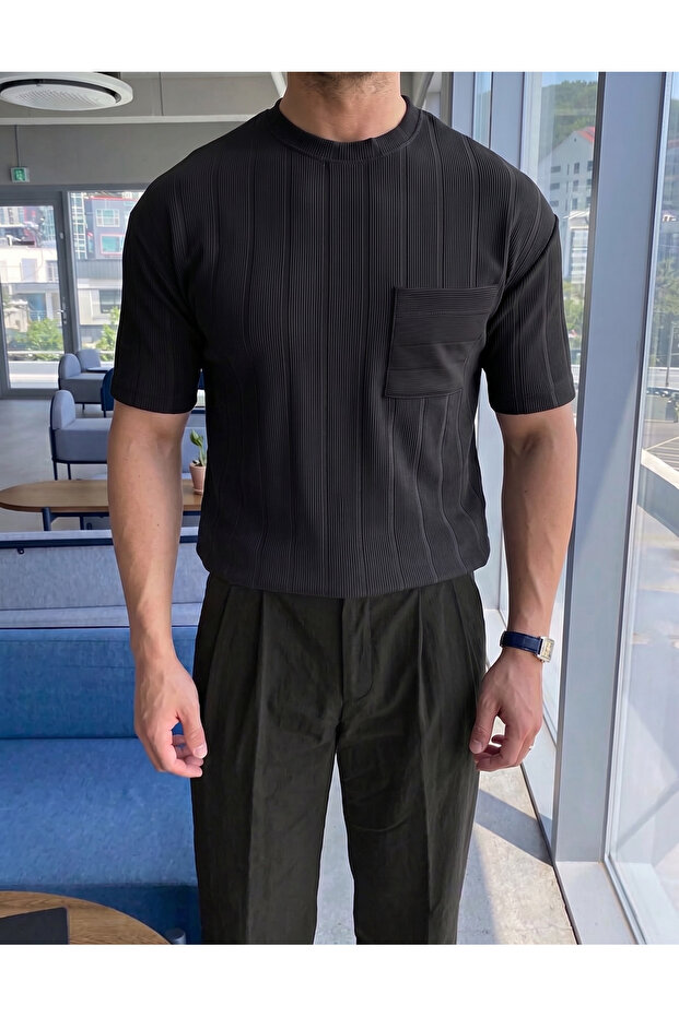 Raporlu T-Shirt Wide Cut Ottoman Fabric